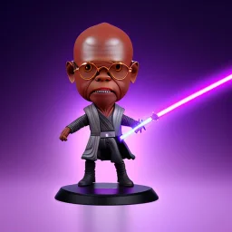 Bald Plastic mace windu Samuel Jackson purple bobblehead with boots, stormy lightsaber