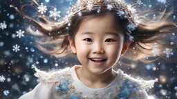 Magical Fantastic young happy Chinese female child, Liquid Structure, Flying snowflakes, excitement, Splash, Portrait Photography, Fantasy Background, Intricate Patterns, Ultra Detailed, Luminous, Radiance, Ultra Realism, Complex Details, Intricate Details, 16k, HDR, High Quality, Trending On Artstation, Sharp Focus, Studio Photo, Intricate Details, Highly Detailed