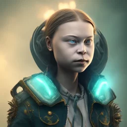  iron-ore mine Greta Thunberg Indigenous people in Swedenmedium shot portrait, a monstress, wearing a denim jacket, realistic face, soft, red spiked hairstyle, delicate, green square eyes, intricate gold details on face, cyberpunk, powerful, horror, sharp focus, octane render, post-processing, epic composition, elegant, studio lighting, fiona staples, mandy jurgens, david finch, guillermo del toro