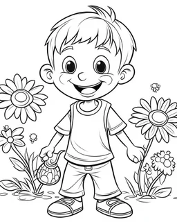 playing boy cartoons coloring pages , no black color, no no flower, b/w outline art for kids coloring book page, Kids coloring pages, full white, kids style, white background, whole body, Sketch style, full body (((((white background))))), only use the outline., cartoon style, line art, coloring book, clean line art, white background, Sketch style