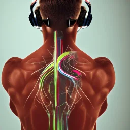 Image describing the bodies of super athletes from back listening to music, by wearing a music player