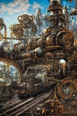 Insanely detailed intricately detailed meticulously detailed hyperdetailed AbstractTech technopunk, steampunk train on a roller coaster, high contrast, beautiful landscape, realistic and natural, detailed full-color , nature, HD photography, Galen Rowell, David Muench, perfect composition, gloss, hyperrealism