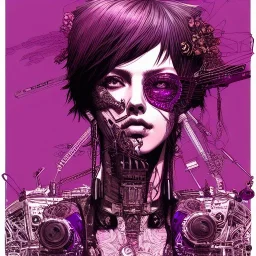 beautiful punk girl, hyper detailed, intricately detailed, illustration by <kilian eng> <Yoji Shinkawa>, purple tones,