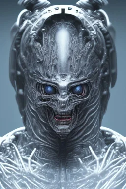 evil berserker, alien, tron, head, bitcoin eyes, 8k, finely detailed, dark light, photo realistic, hr giger