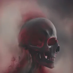 abstract photographic camera mixed with skull in dirty style. fog and smoke in atmosphere. bokeh, lens flare. Dark mood. Dripping paint. oil on canvas, mixed media, high detailed.