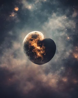 Moon, biological heart, cinematic, {abstract}, depression, space background, atmospheric, fire, DLSR, soft focus, dispersion