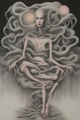 unsated lust on tech can lead to an untimely death; Surrealism; pastel pencils over black ink