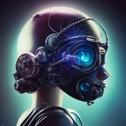 Big Movie Screen With Cables to cyberpunk futuristic helmet and goggles on woman's head and face, 8k resolution, high-quality, fine-detail, intricate, digital art, detailed matte, volumetric lighting, baroque, illustration, octane render, brian froud, howard lyon, selina french, George Grie, Ben Goossens, Igor Morski