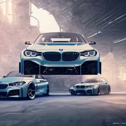 Bmw, parking sous-terrain, fleur, chrome,concept art, synthwave, couleurs vive