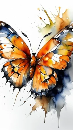 a smear . watercolor drawing of butterfly