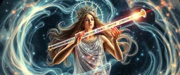 quantum vuvuzela greek god gandalf as a young woman floating transparent shiny slug notes in the weirder universe swirling sacred geometry