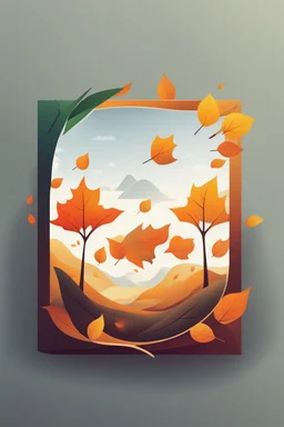 square logo , landscape with leaf fall, flying leaves