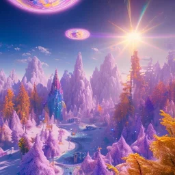 blue gold and violet landscape with multicolored crystals falling from the sky, full of details, smooth, bright sunshine，soft light atmosphere, light effect，vaporwave colorful, concept art, smooth, extremely sharp detail, finely tuned detail, ultra high definition, 8 k, unreal engine 5, ultra sharp focus