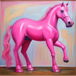 Big pink plastic horse.19th painting