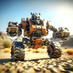 selfie of dangerous macho bot jumping over a truck in the desert, photo-realistic, shot on Hasselblad h6d-400c, zeiss prime lens, bokeh like f/0.8, tilt-shift lens 8k, high detail, smooth render, down-light, unreal engine, downlight