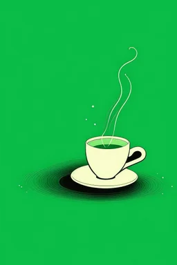 Monday: A cup of coffee with steam rising, like a rocket launching into a week of possibilities. (Style: Minimalist) (Mood: Energetic, Optimistic) (Lighting: Bright) (T-shirt design graphic, vector, contour, green background)