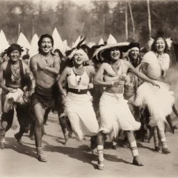 Photograph of happy native Indians dancing with Marilyn Monroe on their faces (1843) from the Edward S. Curtis Collection