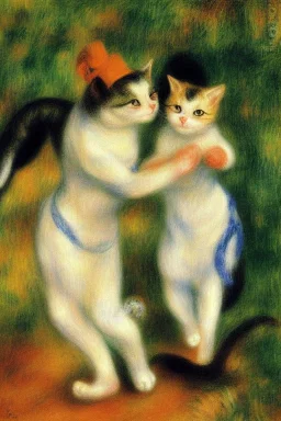 Zwei Katzen. Tanz am Bougival. Painting style of Pierre August Renoir