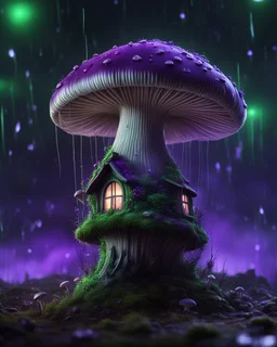 A solitary floating mushroom house on a clear night. silver and green and purple, Dark cosmic interstellar. Detailed Matte Painting, deep color, fantastical, intricate detail, splash screen, hyperdetailed, insane depth, concept art, 8k resolution, trending on Artstation, Unreal Engine 5, color depth, backlit, splash art, dramatic, High Quality Whimsical Fun Imaginative Bubbly, perfect composition