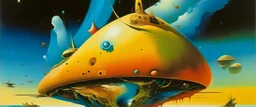 A galaxy filled rainbow asteroid spaceships painted by Salvador Dali