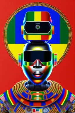 robot in Kente portrait, cinematic, ghana flag, african pattern, engraved, 8k quality