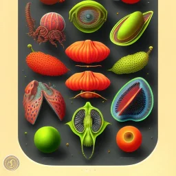 plate of various alien fruits from another planet, photographed