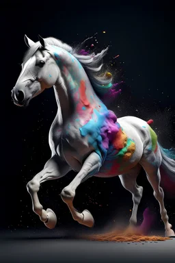 arafed horse with a body covered in colored powder, gorgeous digital art, explosion background, digital sculpting, dust, inspired by Jean Huber Voltaire, transcending to a higher plane, realistic intricate concept art, powdered sugar, flowing energy, connectedness, render amazing
