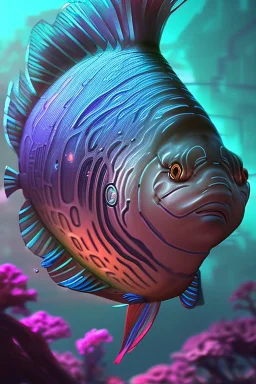 Rainbow Fish, beautiful, cyberpunk, realistic, intricate detail, sci-fi, volumetric lighting