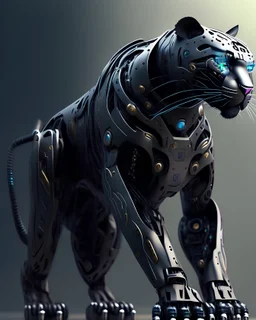 robot panther, simple background, photorealistic, clockwork