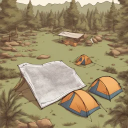 map, camp ground, top view, comic book, sketch, nature,