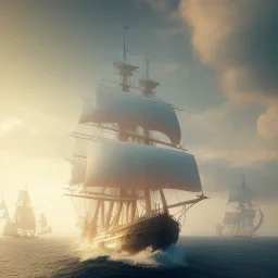 photo of a ultra realistic sailing ship, dramatic light, pale sunrise, cinematic lighting, battered, low angle, trending on artstation, 4k, hyper realistic, focused, extreme details, unreal engine 5, cinematic, masterpiece, art by studio ghibli, intricate artwork by john william turner