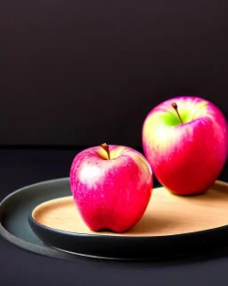 Pink Apple and red pear on a black dish