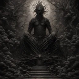 Generate a visually striking black metal artwork that depicts forbidden Eden, 8K, extreme detail