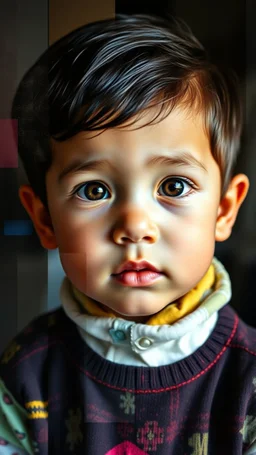 A child in Photomontage, layered colorful art,