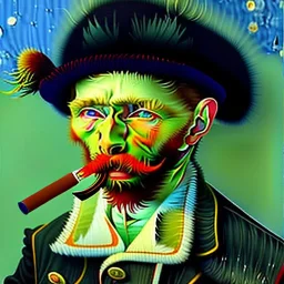 oil portrait of an old men with hat smoking a pipe by Van Gogh 4k