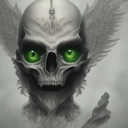 Tattoo blind angry angel face, with green eyes