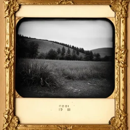 Daguerrotype frame old landscape odd creepy grey obsessive nostalgia weird old postcard landscape, cespugli, rovi, sfocato, sentiero, osceno