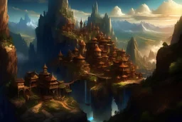 a fantasy advanced magical city, in a mountain