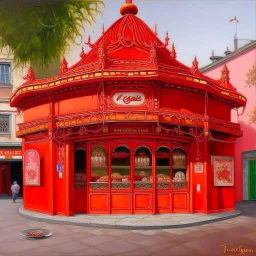 An orangish red spicy noodle restaurant painted by Peter Carl Faberge