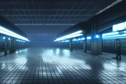 equirectangular projection grid of a futuristic bladerunner cyberpunk trainstation in the rain at night, volumetric lighting 4k spherical panorama realityengine photorender hyperdetailed cinematic