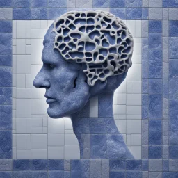 Insanely detailed Hd Photography of concept photography of a brain made from portuguese azulejo tiles, oozing ceramic, azulejo design visible, insanely good concept photography of an azulejo mind made from azulejo tiles inspired by Igor morski by Pranckevicius