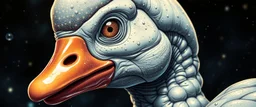 brilliant detailed full figure portrait disco glittery goose slug alien anime in the style of Escher and Giger