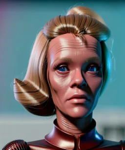 Ultra Realistic retro sci-fi movie, classic ovni levitating scene, 1960 year, waist up view portrait, a super giant blonde woman, sweet teenager Jane Fonda face, perfect iris, glow eyes, face makeup, tight latex coat, many people, Retro sci-fi style, soft color, highly detailed, unreal engine 5, ray tracing, RTX, lumen lighting, ultra detail, volumetric lighting, 3d, finely drawn, high definition, high resolution.