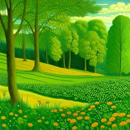 A green meadow with moles and foliage painted by Paul Ranson
