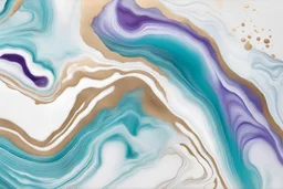 (ivory, white, violet, turquoise, teal) Painting from liquid acrylic or watercolor with an abstract pattern Agate ripple pattern. Gold powder. liquid marble art. color texture