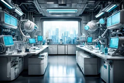 laboratory in an urban futuristic room