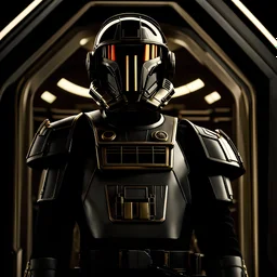 star wars bald male corellian pilot wearing gunmetal grey and black first order armored TIE pilot flightsuit and helmet with gold trim inside the jedi temple, centered head and shoulders portrait, hyperdetailed, dynamic lighting, hyperdetailed background, 8k resolution, volumetric lighting, light skin, fully symmetric details