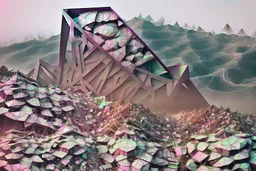 garbage dump, hills, smog, with pollution, double exposure photography, colourful nature, clean sharp focus, on white background, Fractal Geometry, sacred geometry, hyper detailed,