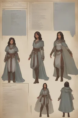 Dnd character sheet. A female Aaismar twilight cleric wearing gray robes