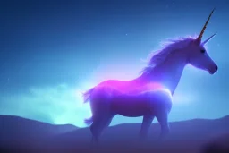 one glowing unicorn in a car in space,nebula in the backround,